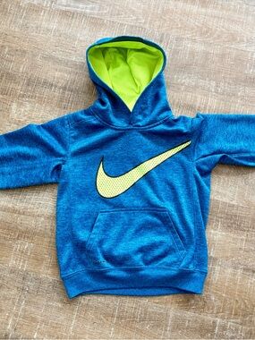 Nike Kids Blue Hoodie with Lime Green Swoosh